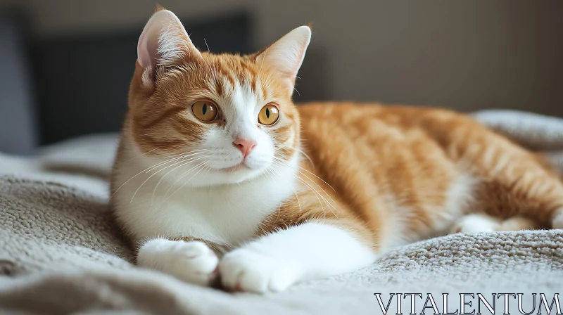 Comfortable Ginger Cat on Cozy Blanket AI Image