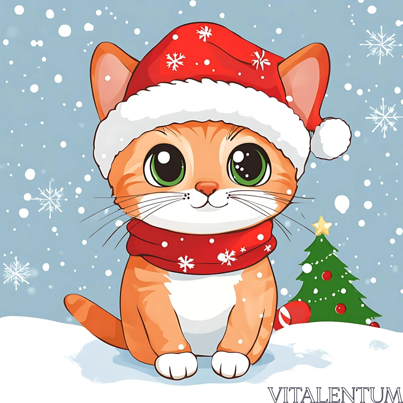 AI ART Adorable Christmas Cat Illustration