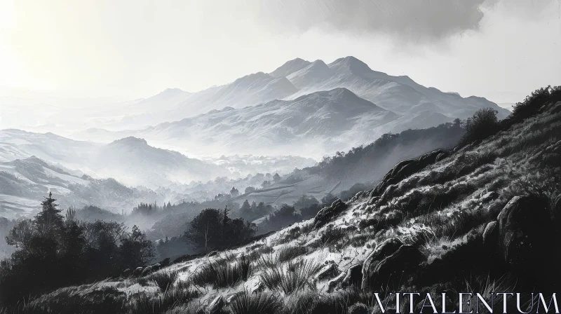 AI ART Black and White Mountain Landscape | Snow-Covered Mountains