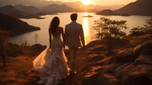 Bride and Groom at Sunset in Vietnam - A Whimsical Wedding Portrait