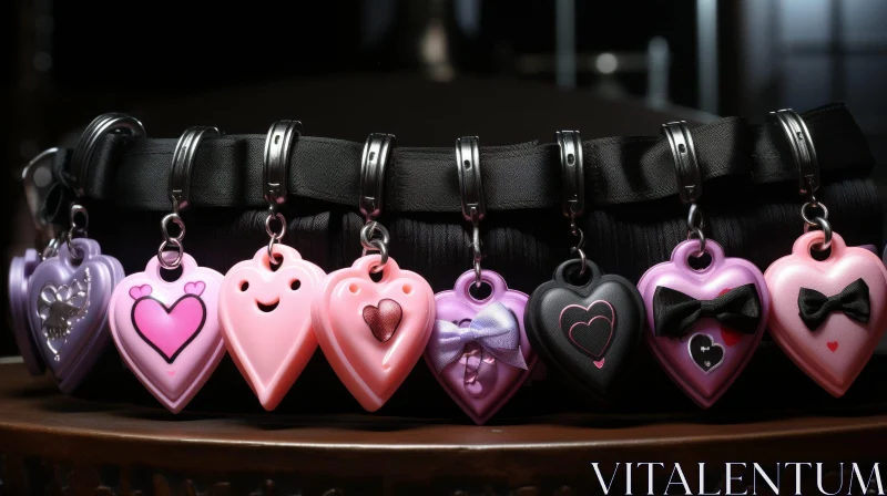 AI ART Colorful Heart-shaped Keychains on Black Belt