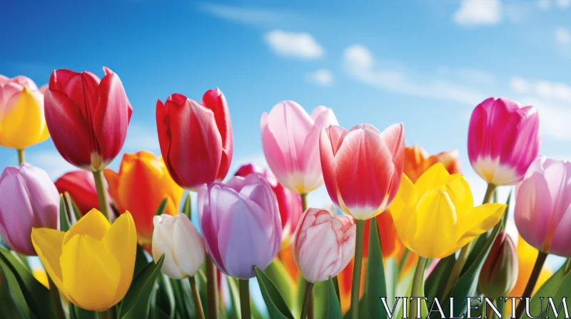 Colorful Tulips Under the Spring Sky - A Naturalistic Art Piece AI Image