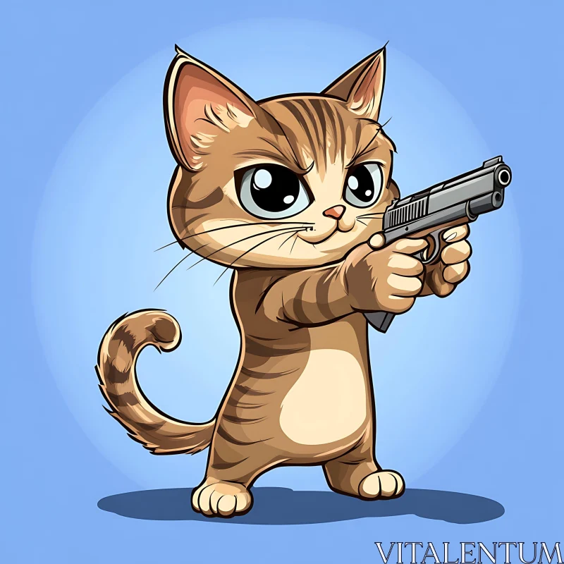 Fierce Cartoon Cat with Gun AI Image