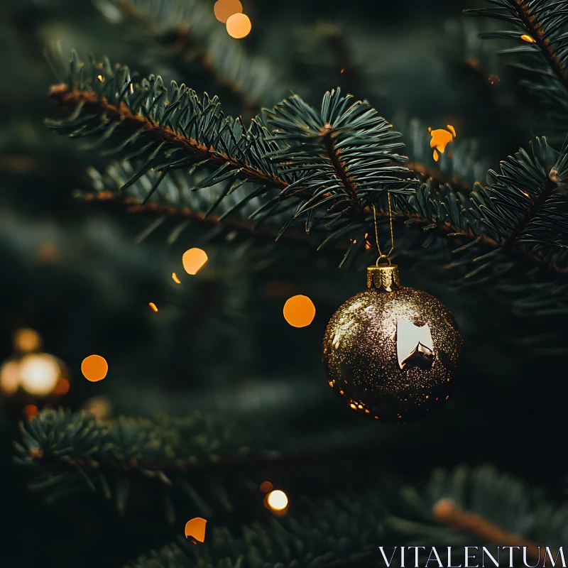 Holiday Christmas Tree with Shining Ornament AI Image