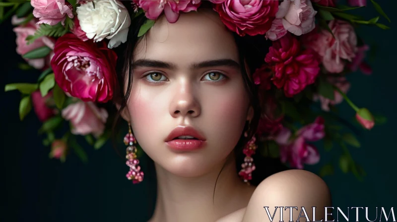 AI ART Exquisite Portrait of a Woman with Flowers - Artistic Masterpiece