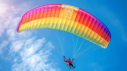 Rainbow Paraglider Soaring in Blue Sky