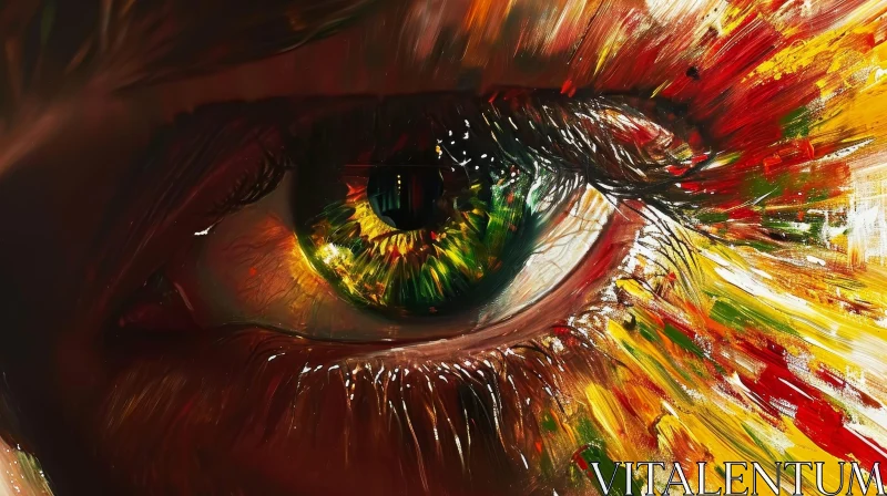 AI ART Realistic Painting of a Green Eye with Visible Brushstrokes