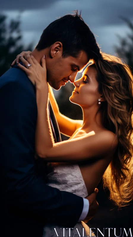 Romantic Wedding Portrait at Sunset AI Image