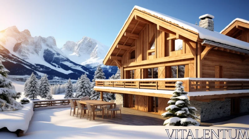 Rustic Wooden House in Snowy Region: A Photorealistic 3D Reconstruction AI Image