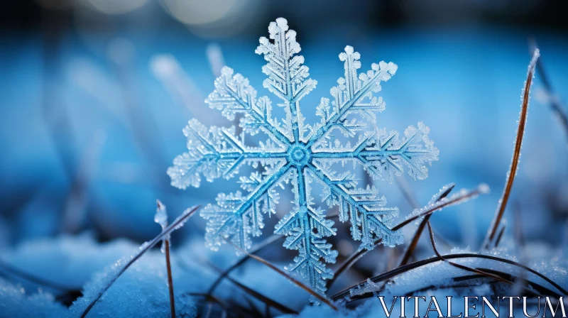 Winter's Jewel: Solitary Snowflake on Grass AI Image