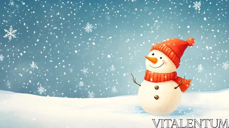 Festive Snowman with Orange Hat and Scarf AI Image