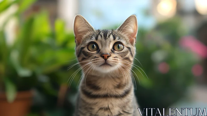 Cute Kitten Surrounded by Plants AI Image