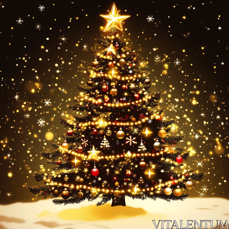 AI ART Glowing Festive Christmas Tree with Decorations