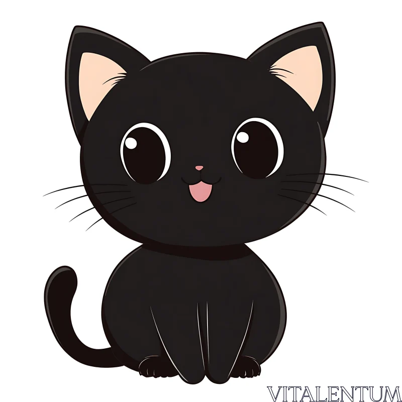 Kawaii Black Cat Drawing AI Image