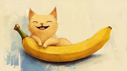 Cute Cat on Banana Art