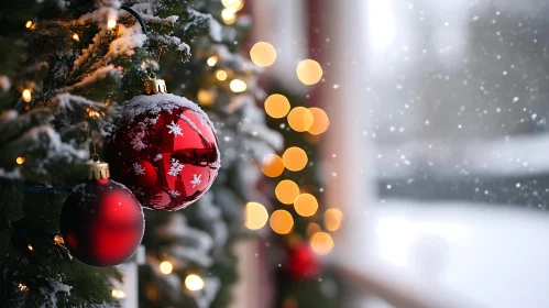 Festive Christmas Tree with Red Baubles