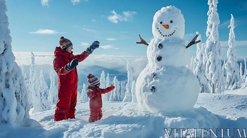 Family Fun in the Snowy Mountains AI Image