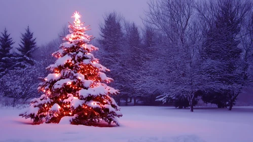 Glowing Christmas Tree in Winter Wonderland