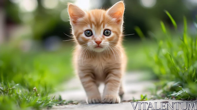 Cute Ginger Kitten Walking Outdoors AI Image