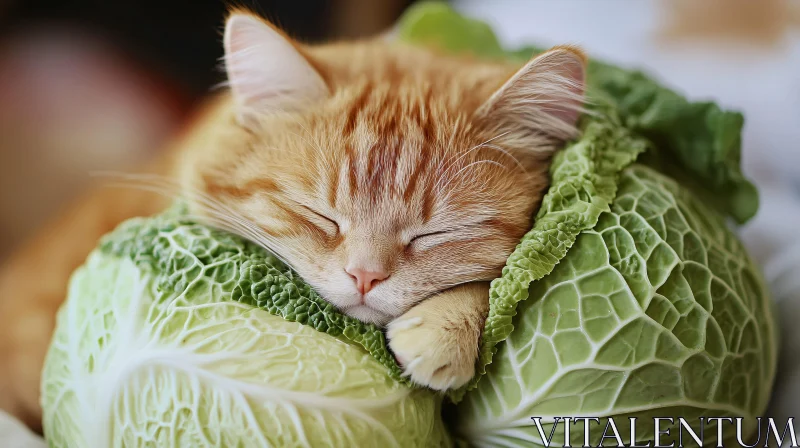 Cute Kitten Nestled in Cabbage AI Image