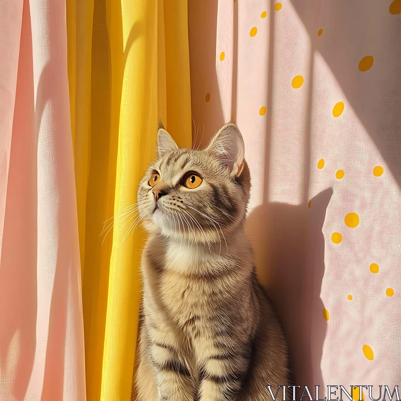 Cat with Yellow Eyes by Pastel Curtains AI Image