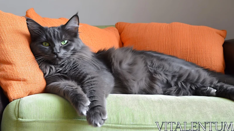 Comfortable Cat Lounging on Sofa AI Image