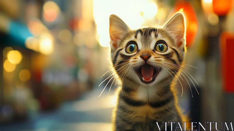 Joyful Kitten on a Vibrant Street AI Image