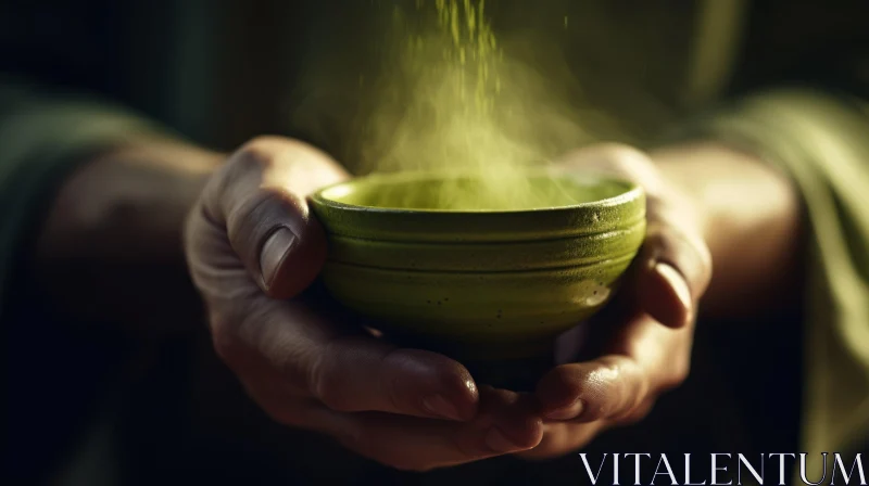 Delicate Hand Holding a Green Cup - Zen Buddhism Influence AI Image