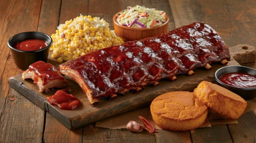 Delicious Barbecued Pork Ribs with Coleslaw and Corn