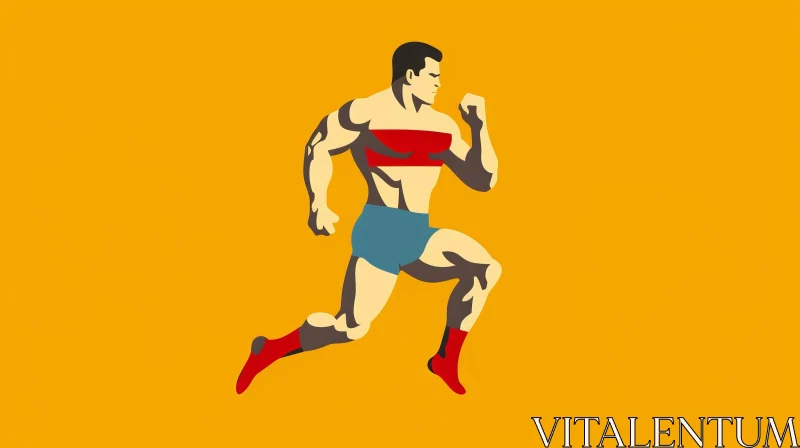 AI ART Dynamic Man Running in Red and Blue Swimsuit