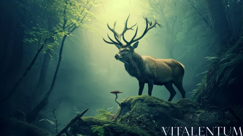 AI ART Enchanting Deer in Misty Forest - A Captivating Nature Image
