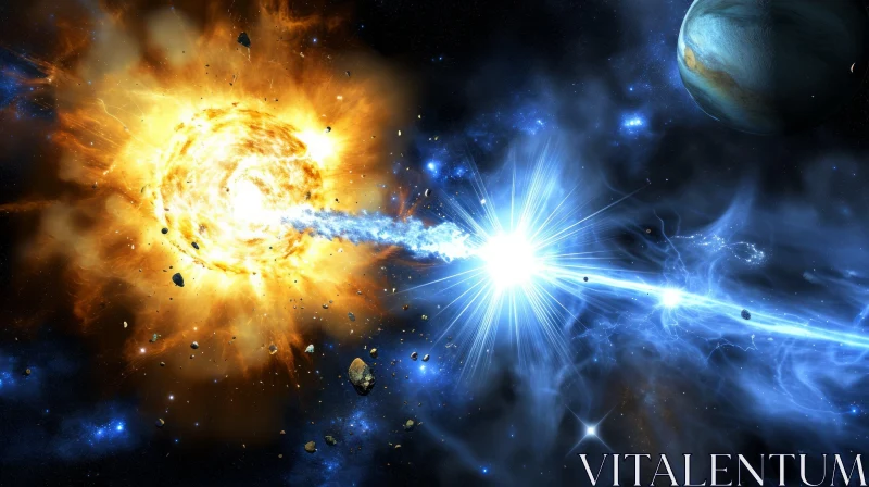 Explosive Star Explosion in a Fusion of East and West - Detailed Science Fiction Illustration AI Image
