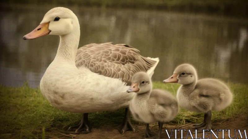 Goose and Goslings Wildlife Scene AI Image