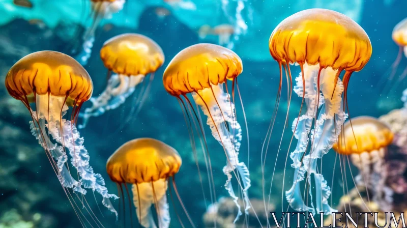 Graceful Jellyfish in a Deep Blue Sea - Underwater Art AI Image