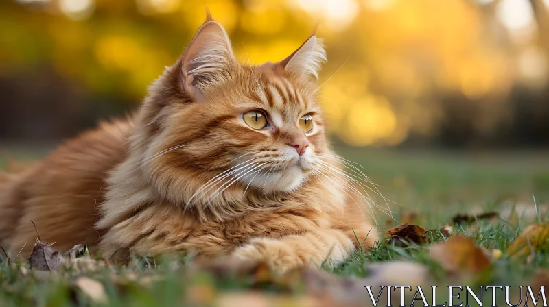 Golden Feline Relaxing in Autumn Nature AI Image