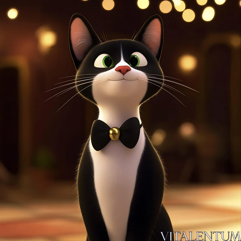 Elegant Animated Cat in Sophisticated Setting AI Image