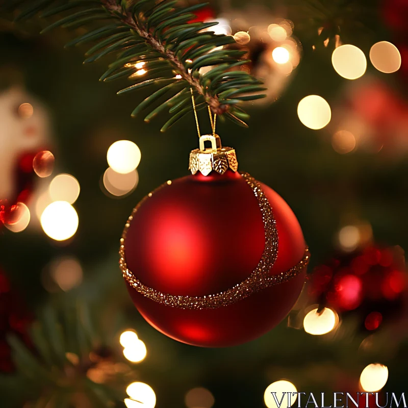 Holiday Cheer: Red Ornament on Christmas Tree AI Image