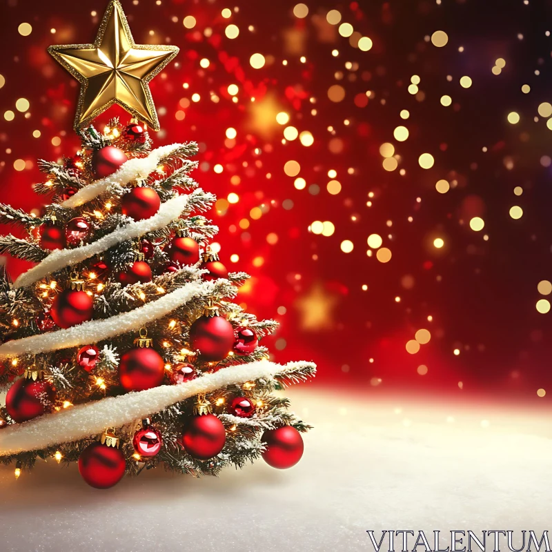 Festive Christmas Tree with Lights and Decorations AI Image