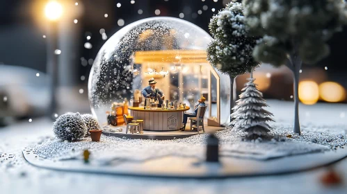 Cozy Café in a Snow Globe