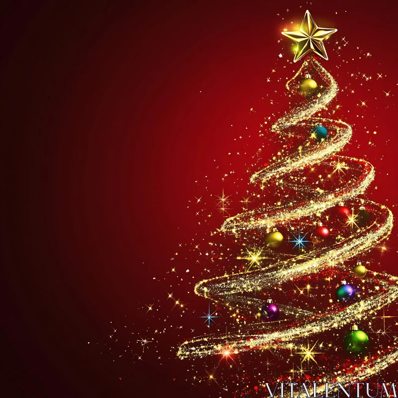 Festive Christmas Tree with Glittering Lights AI Image