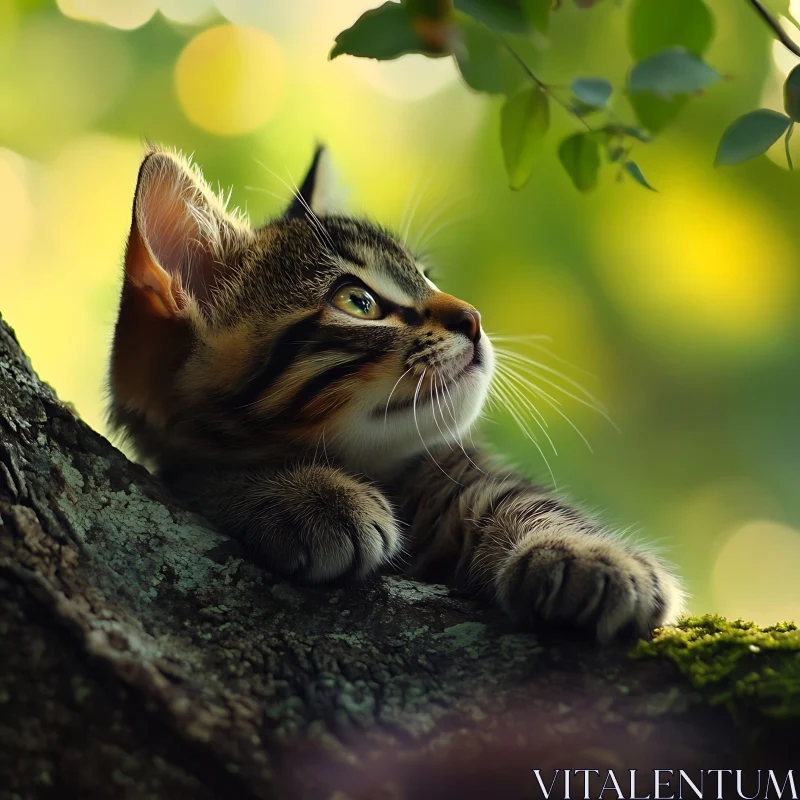 Innocent Kitten Relaxing Among Green Leaves AI Image