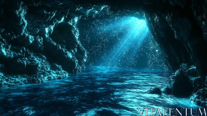 Mystical Blue Glow in a Serene Cave AI Image