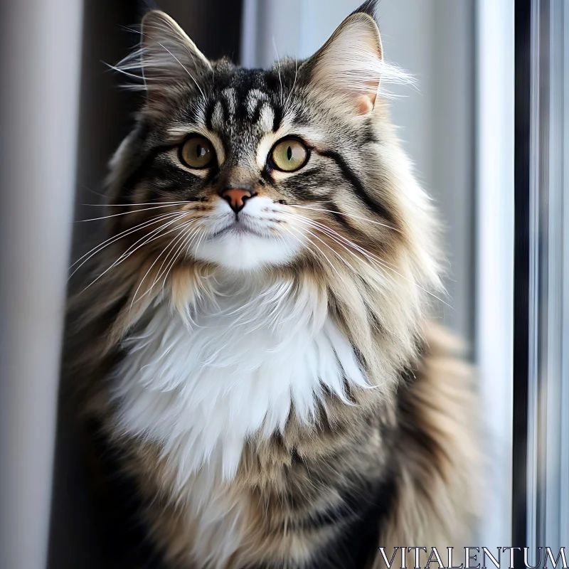 Elegant Tabby Cat with Fluffy Fur AI Image