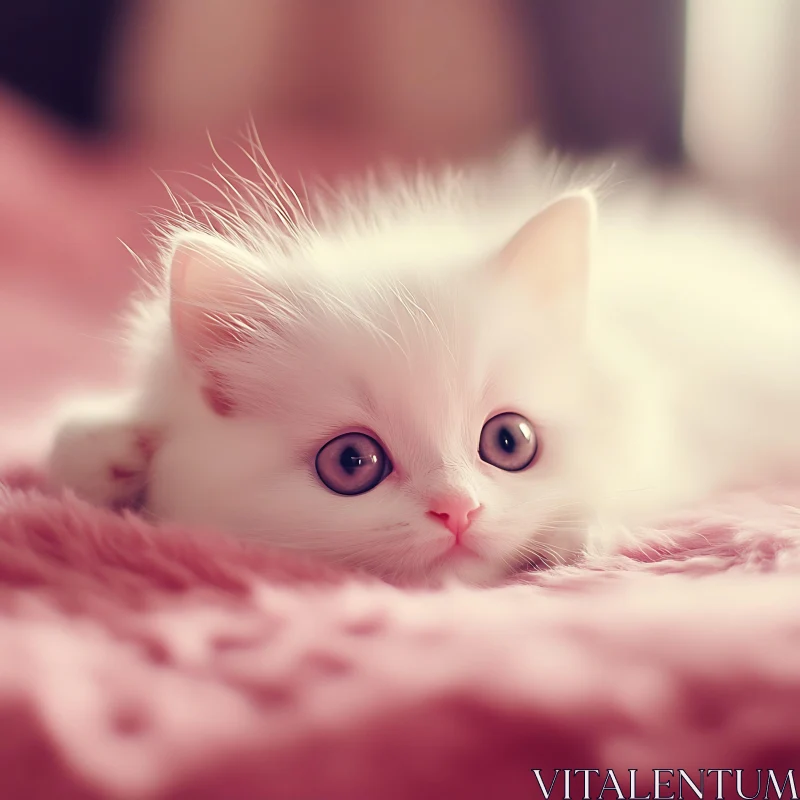 Cute White Kitten with Wide Blue Eyes AI Image