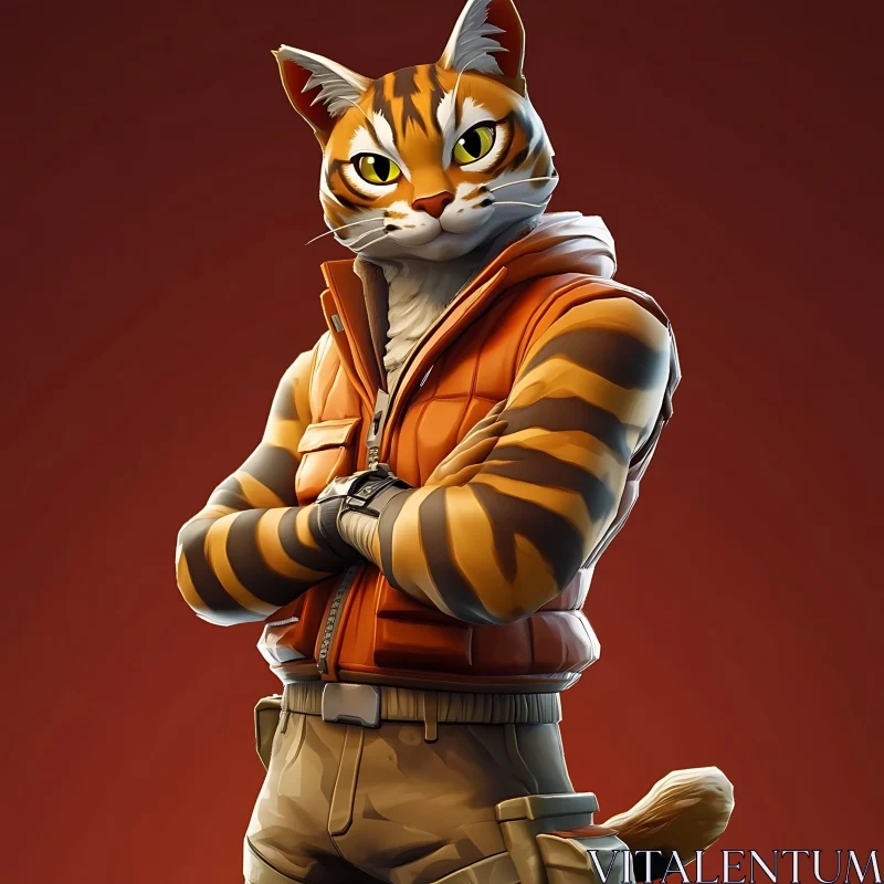 Confident Tiger in Stylish Clothing AI Image