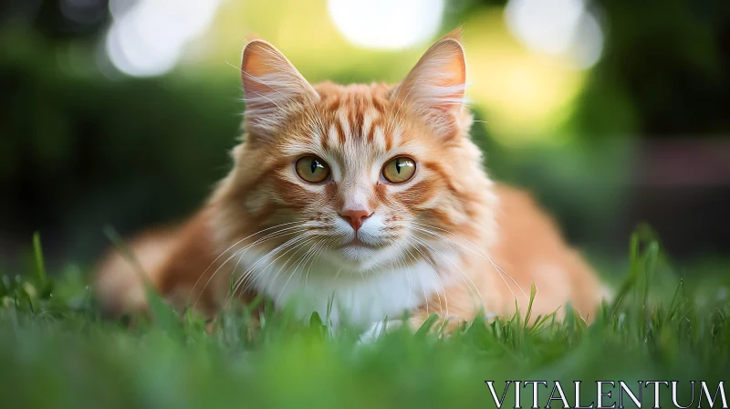 AI ART Fluffy Ginger Cat in Lush Field