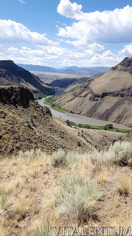 Mountain Valley Landscape with River AI Image