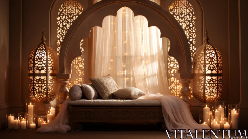 Arabesque Bedroom Interior with Romantic Candlelight AI Image