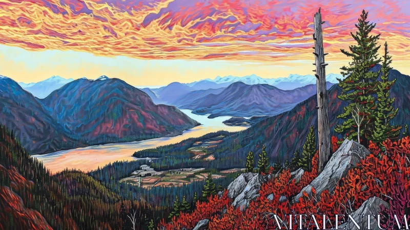 Breathtaking Mountain Valley Landscape Painting AI Image