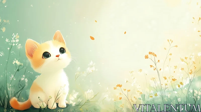 Cute Kitten Among Spring Blooms AI Image